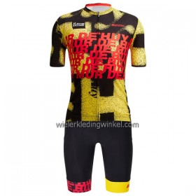 Set Fietsshirt + Korte Koersbroek Santini 2023 La Fleche Wallonne Geel Zwart Rood